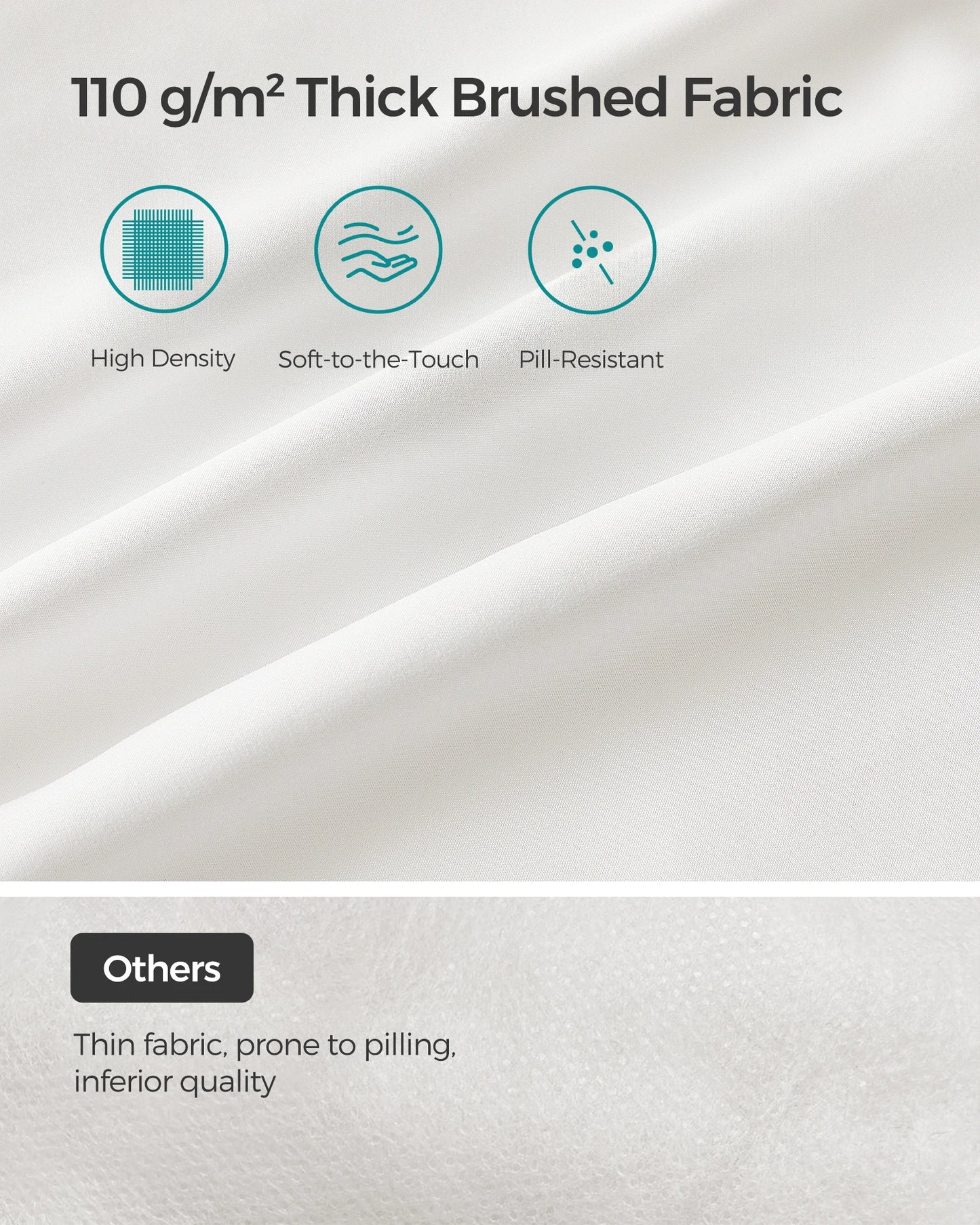 SONGMICS Bed Pillows 74 x 48 cm – 800g Filling – Soft Brushed Polyester – Machine Washable at 60°C – Includes Storage