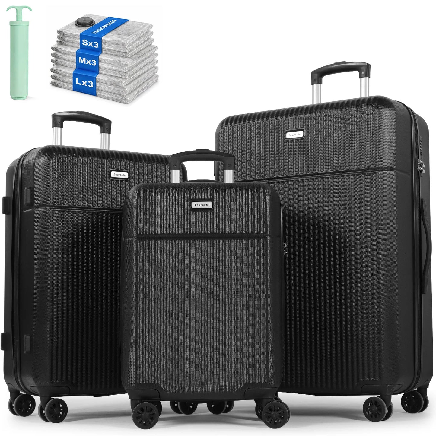 3-Piece ABS Hardshell Luggage Set | 21"+24"+28", TSA Lock, 4 Spinner Wheels, Telescopic Handle — Pink, Grey, Black, Blue or White