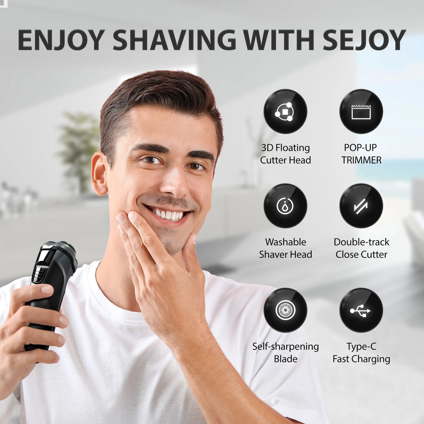 SEJOY Shaver Men USB Electric Shaver Powerful Beard Electric Razor Rechargeable WaterproofShaving Machine