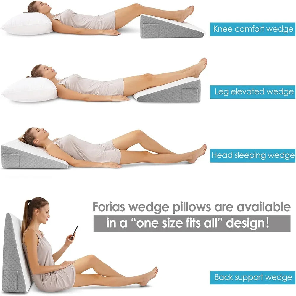 Bed Wedge Pillow for Sleeping – Triangle Memory Foam Support Cushion – Leg Elevation & Snoring Relief – Anti-Static