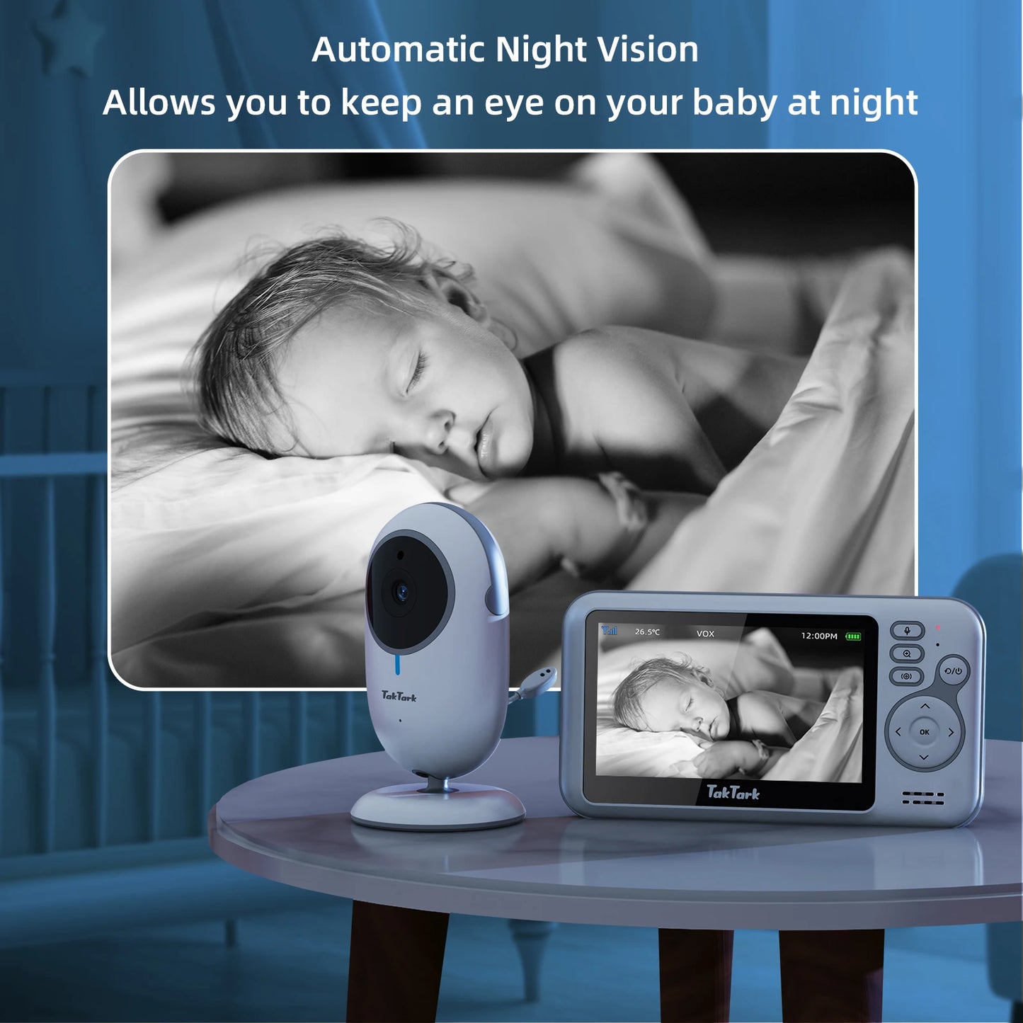 TakTark 4.3’’ Wireless Baby Monitor with Camera Night Vision & Two-Way Audio - BM612-UK