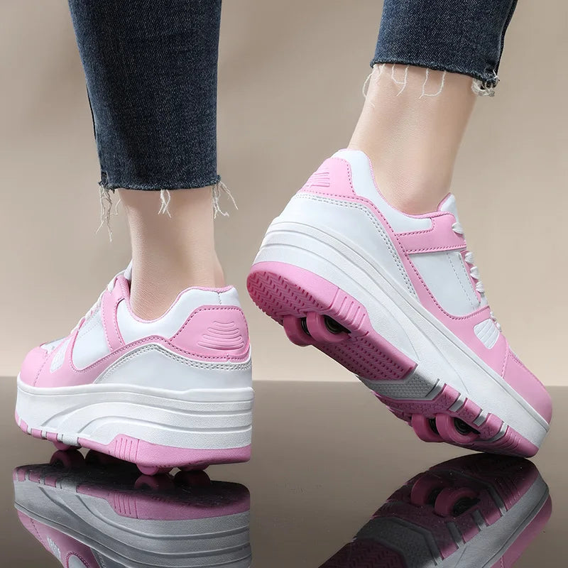 Four wheel roller shoes Boys girls walking shoes Casual outdoor sports slide and shrink school students pulleys shoes