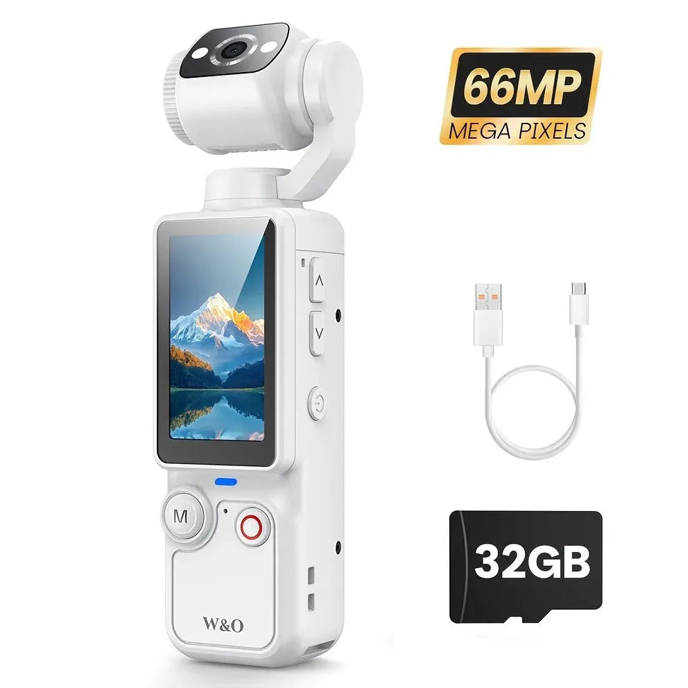 4K Portable Vlog Camera | 180° Rotatable Lens, 1.9" HD Screen, Built-in Fill Light & 2000mAh Battery — Black / White