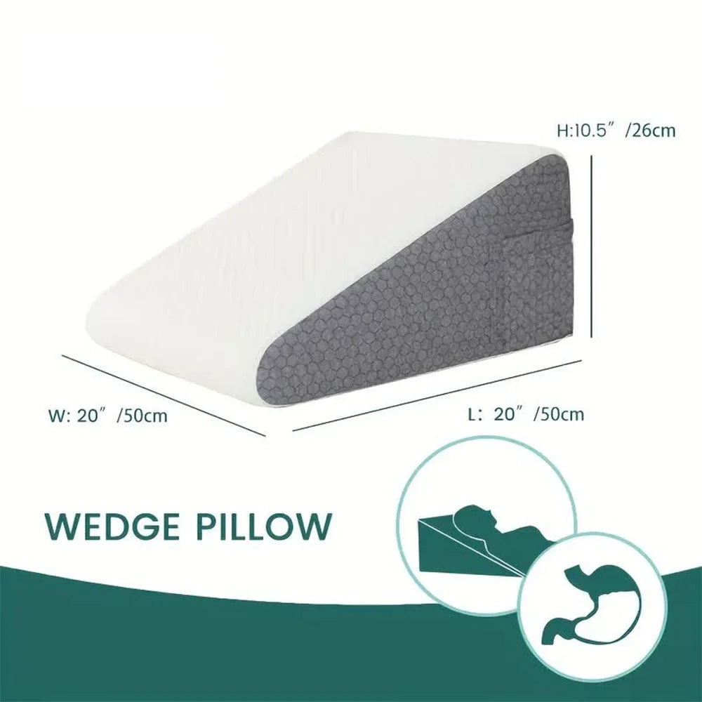 Bed Wedge Pillow for Sleeping – Triangle Memory Foam Support Cushion – Leg Elevation & Snoring Relief – Anti-Static