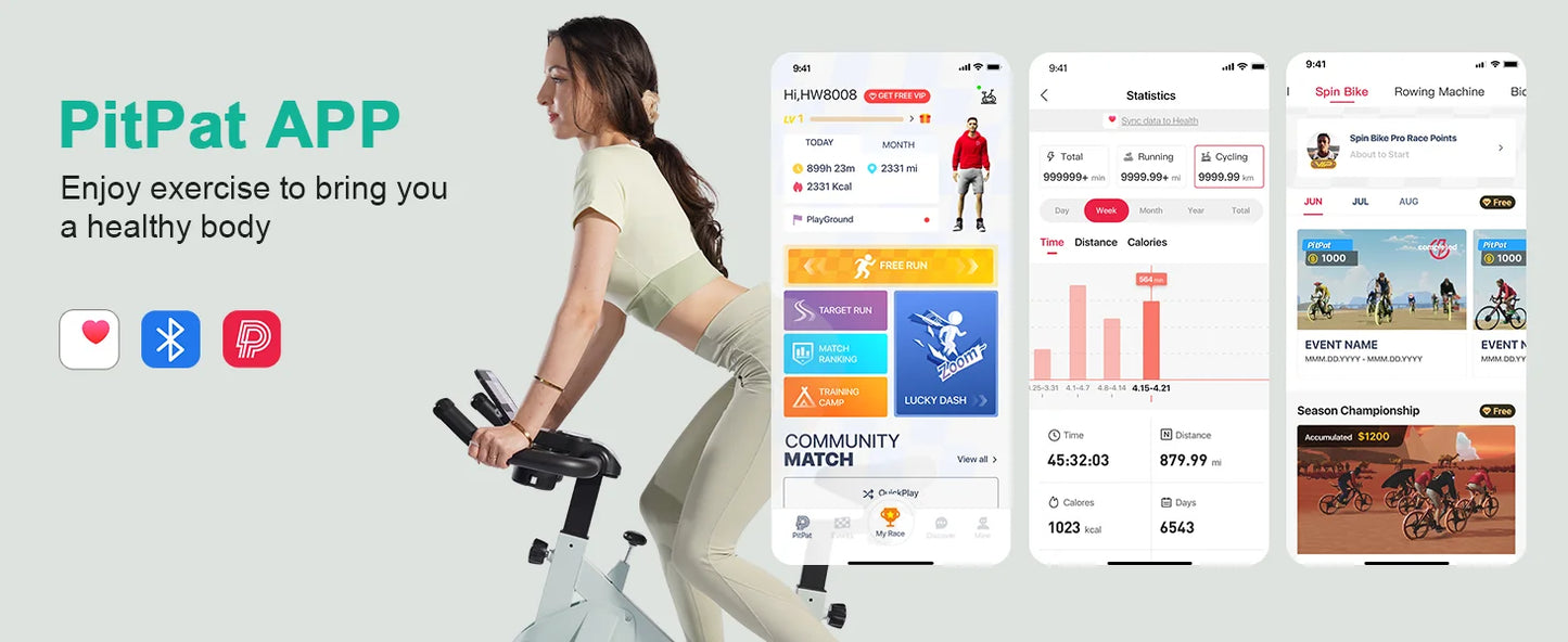SuperUN Exercise Bike - 32-Level Magnetic Resistance Home Gym Bike with LCD Monitor & App Connectivity - 300lbs Capacity