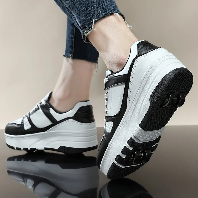 Four wheel roller shoes Boys girls walking shoes Casual outdoor sports slide and shrink school students pulleys shoes