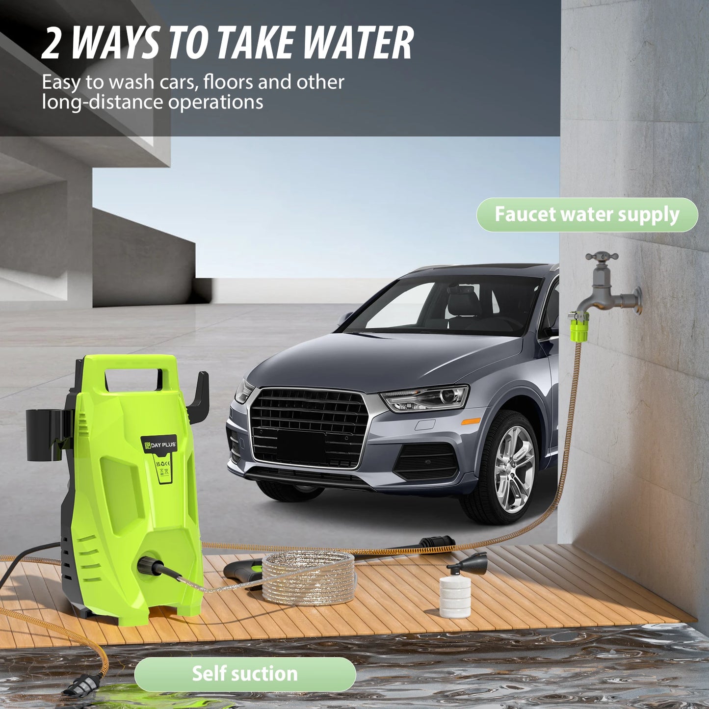 2050PSI Electric High Pressure Washer, 1.6GPM 2300W Washer with 1-180° Adjustable Nozzle and Detergent Tank for Cleaning Car