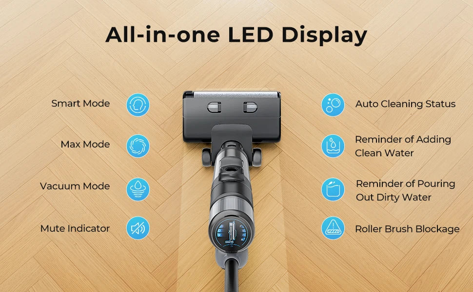 Laresar M3 Cordless Wet Dry Vacuum Cleaner Mop Edge Cleaning 55min Auto Suction Floor Washer Self-Cleaning Smart Home