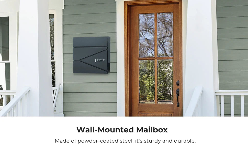 SONGMICS Wall Mounted Post Box - Modern Letterbox with Newspaper Holder & Lock - Metal Construction for UK Homes