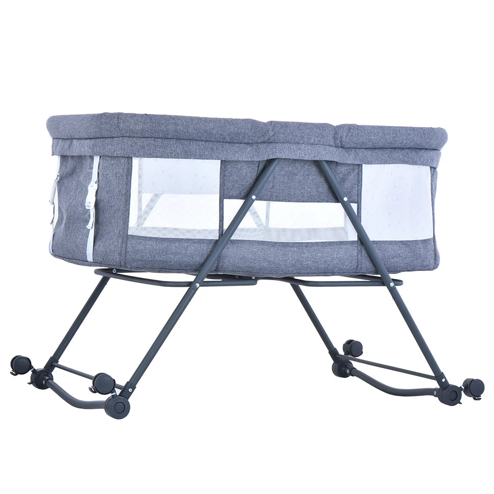 UBRAVOO Baby Grab-and-go Travel Cot with Mattress & Silent Wheels | Rocking Convertible Crib with Mesh Sides โ Model