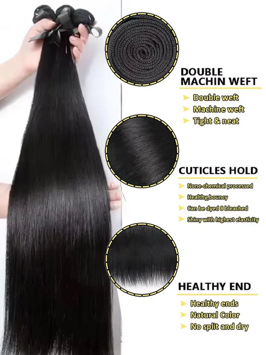 30–40 Inch Bone Straight Brazilian Human Hair Bundles – 100% Human Hair Weft, Natural Colour, 3–4 Bundle Deal | Remy | UK
