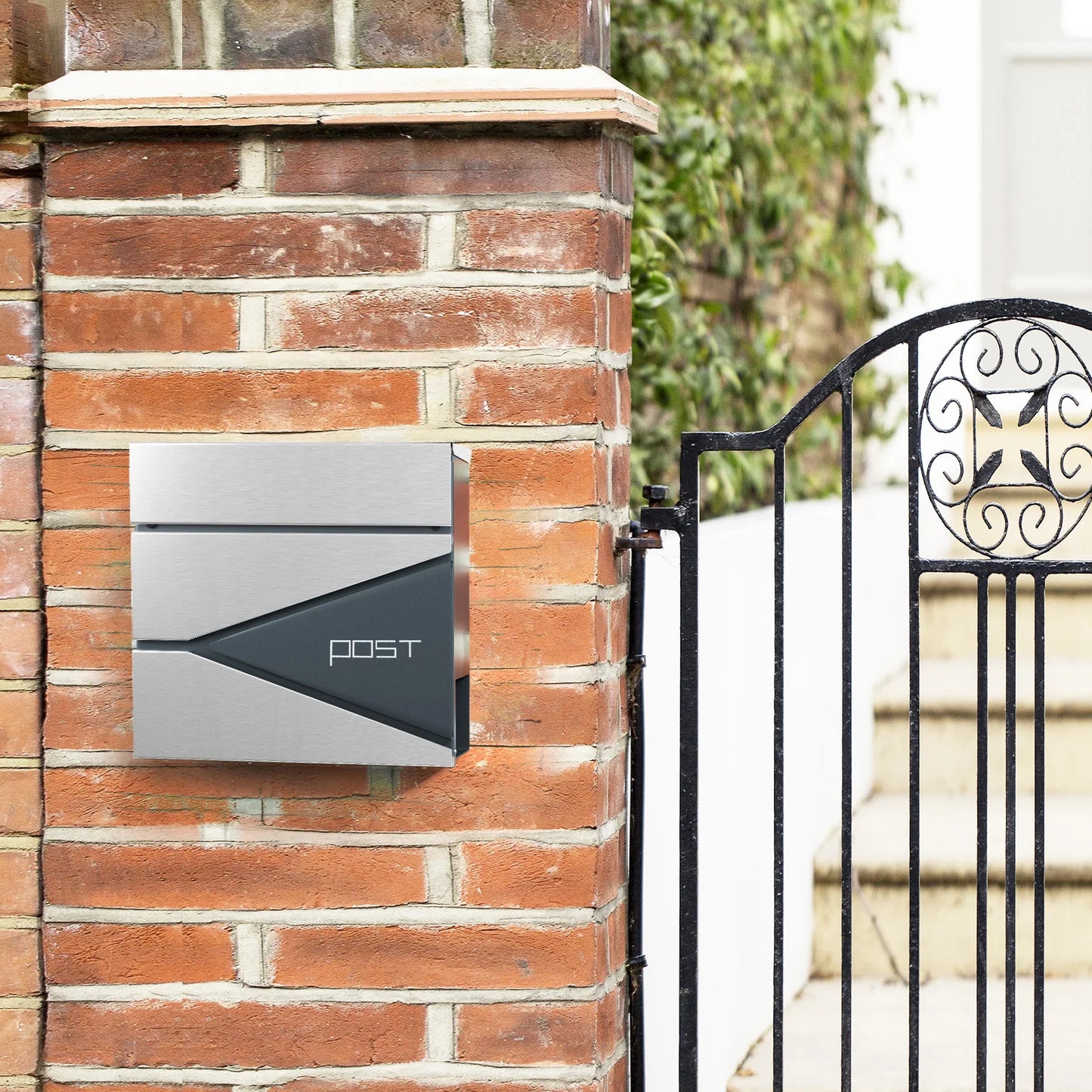 SONGMICS Wall Mounted Post Box - Modern Letterbox with Newspaper Holder & Lock - Metal Construction for UK Homes