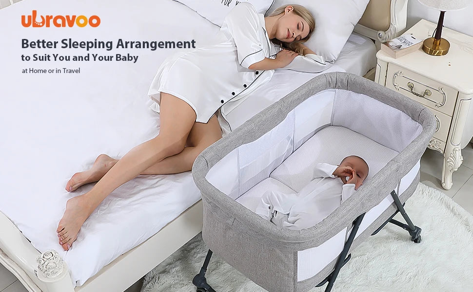 UBRAVOO Baby Grab-and-go Travel Cot with Mattress & Silent Wheels | Rocking Convertible Crib with Mesh Sides โ Model