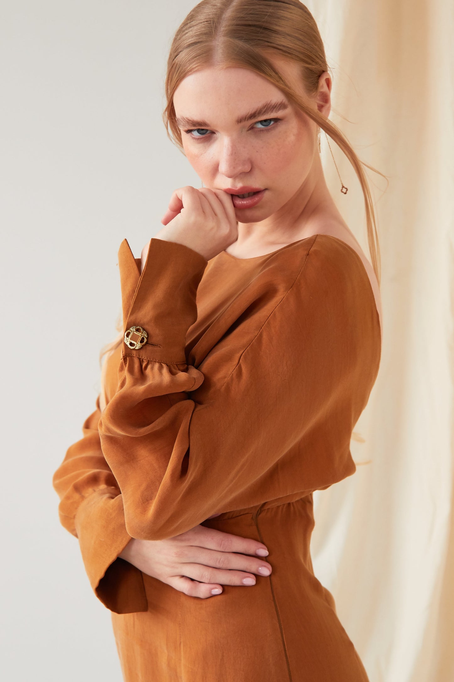 Mustard long sleeve Midi Dress
