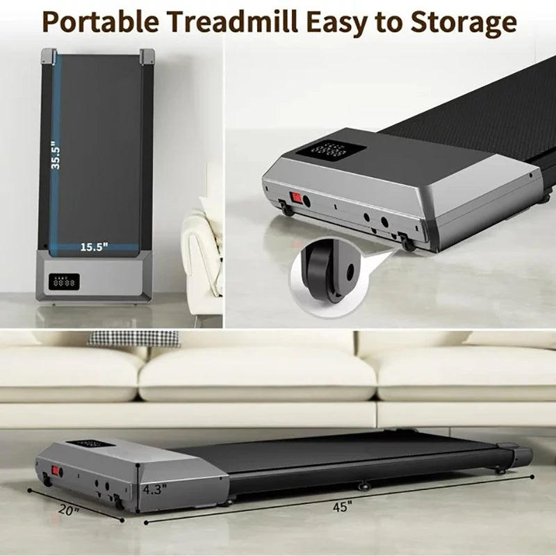 2in1 Remote Control Under Desk Walkingpad 35.5*15.5inch Run Belt Treadmill 0.6-3.8mph Treadmill for Home Office With LED Display