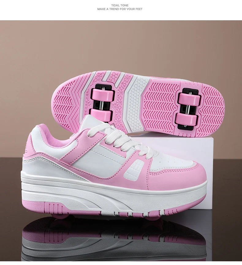 Four wheel roller shoes Boys girls walking shoes Casual outdoor sports slide and shrink school students pulleys shoes