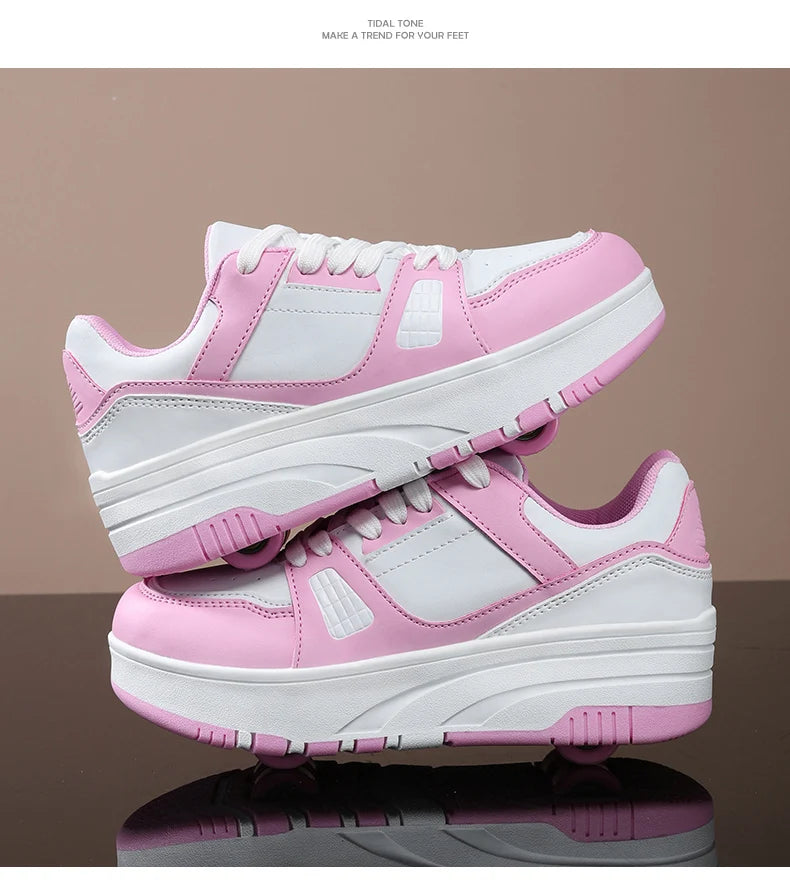 Four wheel roller shoes Boys girls walking shoes Casual outdoor sports slide and shrink school students pulleys shoes