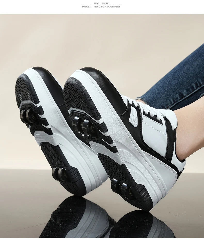 Four wheel roller shoes Boys girls walking shoes Casual outdoor sports slide and shrink school students pulleys shoes