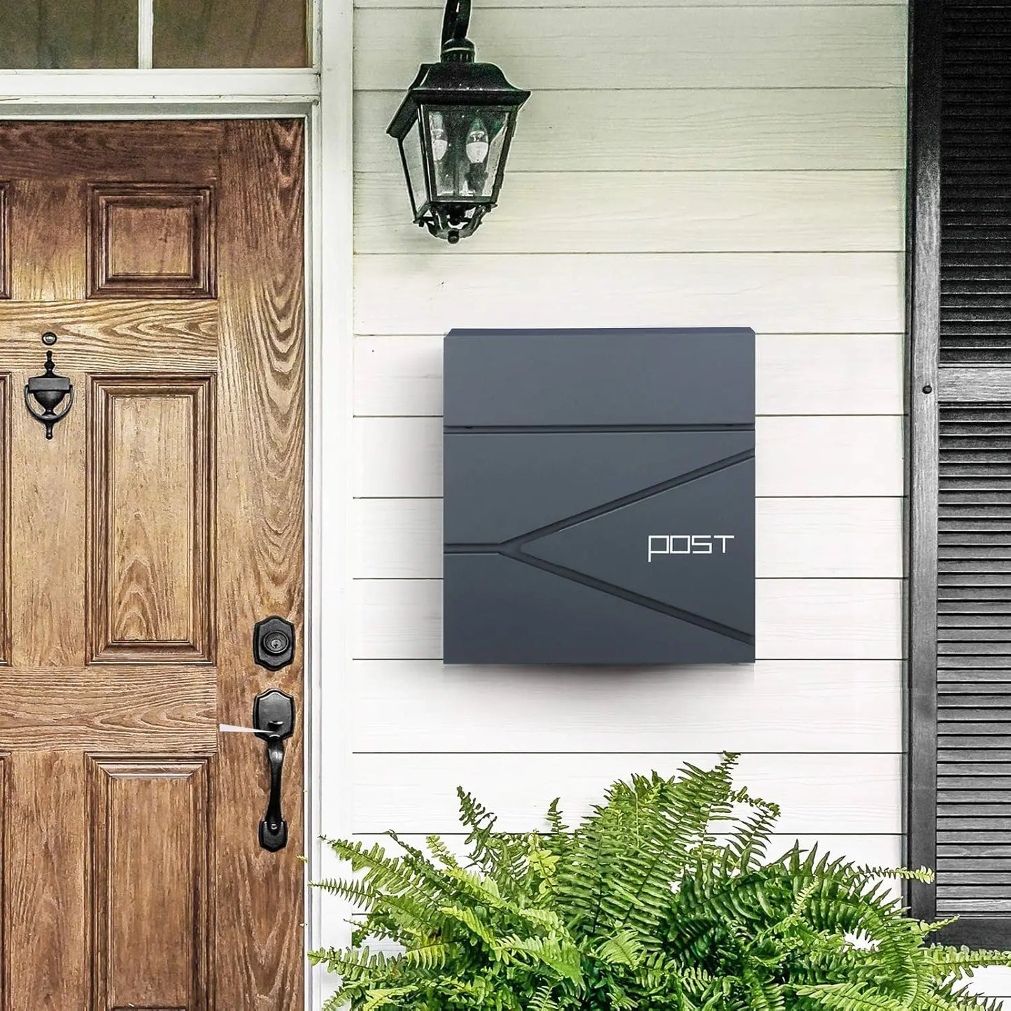 SONGMICS Wall Mounted Post Box - Modern Letterbox with Newspaper Holder & Lock - Metal Construction for UK Homes
