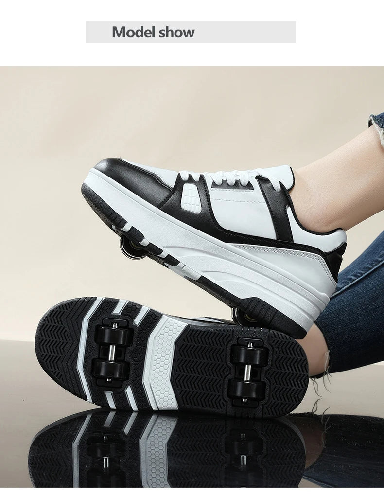 Four wheel roller shoes Boys girls walking shoes Casual outdoor sports slide and shrink school students pulleys shoes