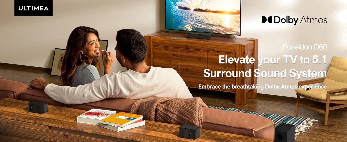ULTIMEA 5.1 Soundbar with Dolby Atmos 3D Surround System Soundbar for TV with Wireless Subwoofer APP Control Home