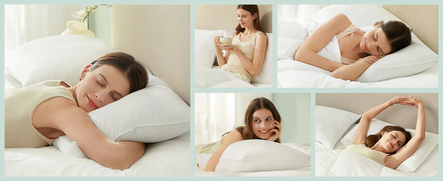 SONGMICS Bed Pillows 74 x 48 cm – 800g Filling – Soft Brushed Polyester – Machine Washable at 60°C – Includes Storage