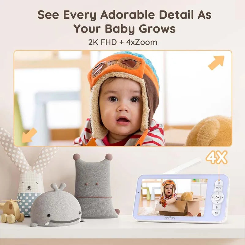 BOIFUN 2K WiFi Baby Monitor Camera – 5’’ Screen + App Control Motion & Crying Detection Auto Tracking Night Vision UK