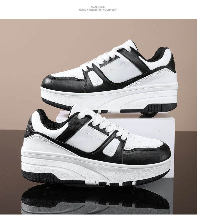 Four wheel roller shoes Boys girls walking shoes Casual outdoor sports slide and shrink school students pulleys shoes