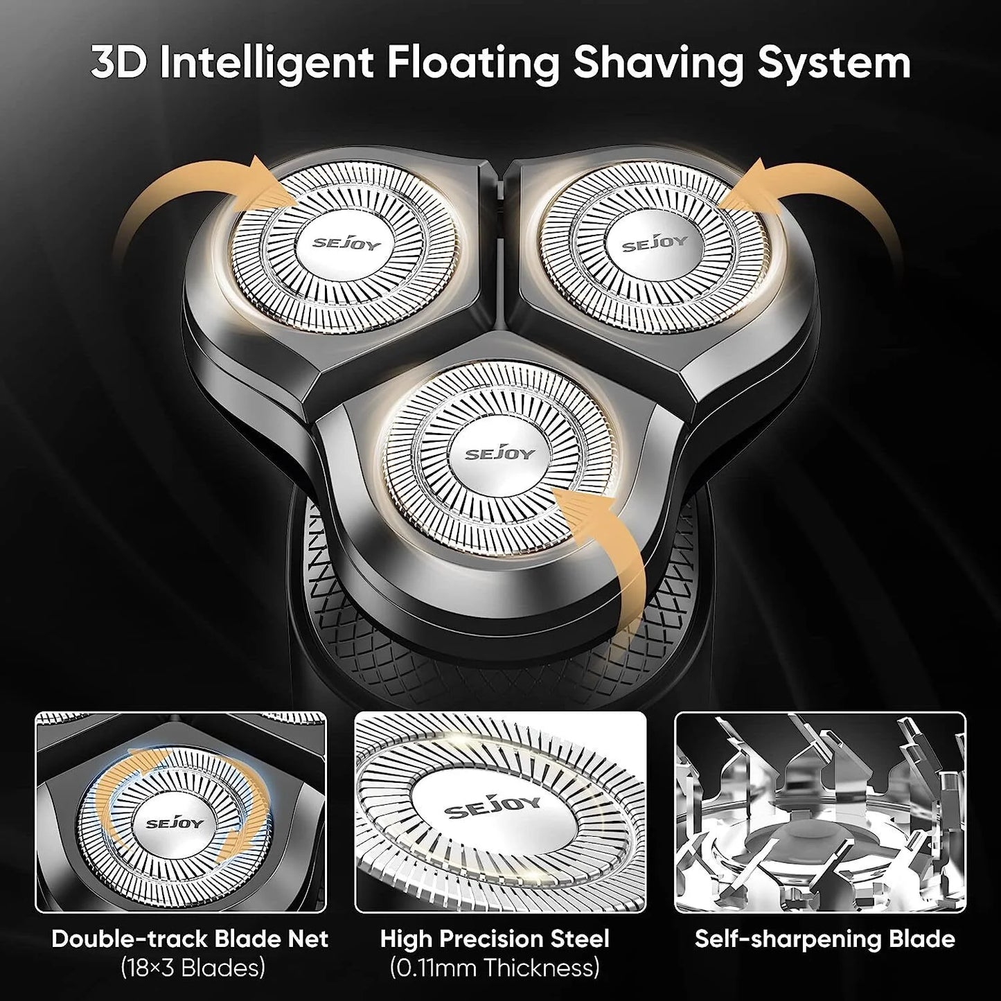 SEJOY 3 In 1 Multifunction Mens Electric Shaver Powerful Beard Nose Hair Trimmer Shaving Machine Electric Razor Waterproof