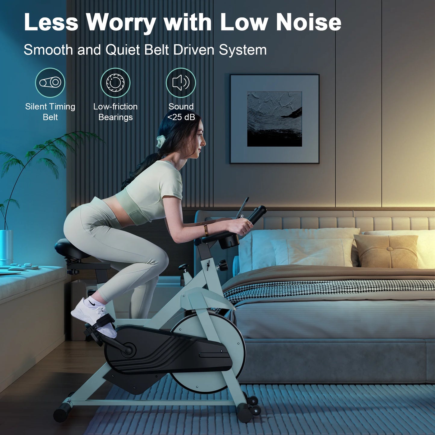 SuperUN Exercise Bike - 32-Level Magnetic Resistance Home Gym Bike with LCD Monitor & App Connectivity - 300lbs Capacity