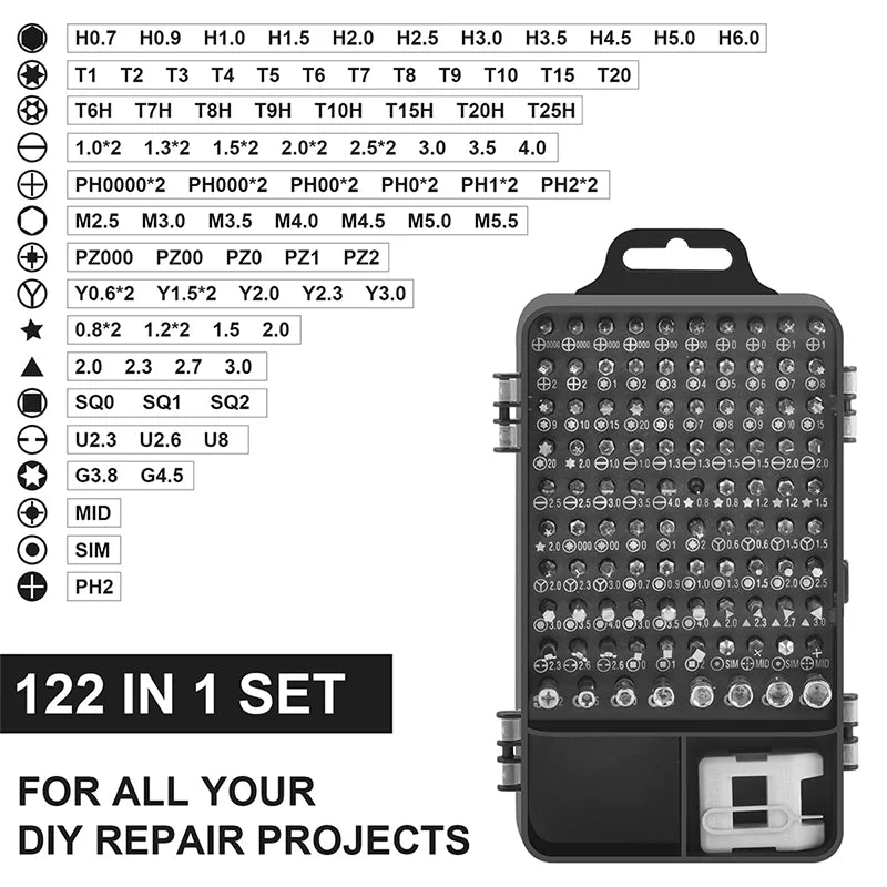 122-in-1 Precision Screwdriver Set | Magnetic Bits Phillips Torx Nut Drivers | Chrome Vanadium Steel | Electronic