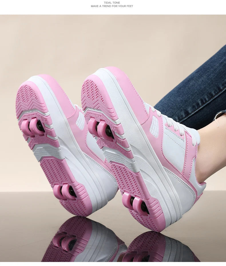 Four wheel roller shoes Boys girls walking shoes Casual outdoor sports slide and shrink school students pulleys shoes