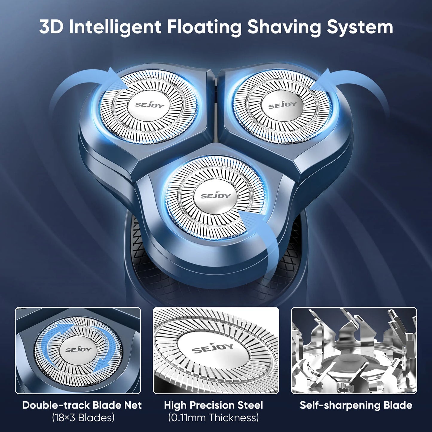SEJOY 3 In 1 Multifunction Mens Electric Shaver Powerful Beard Nose Hair Trimmer Shaving Machine Electric Razor Waterproof