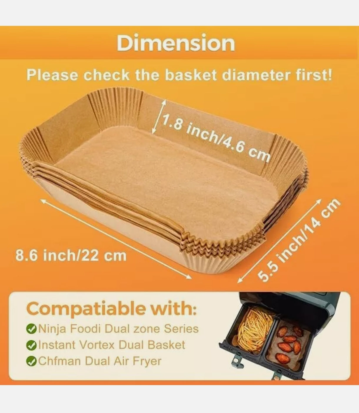 Ctizne Air Fryer Liners – Disposable Rectangle 250 Super Food Grade Parchment Liners