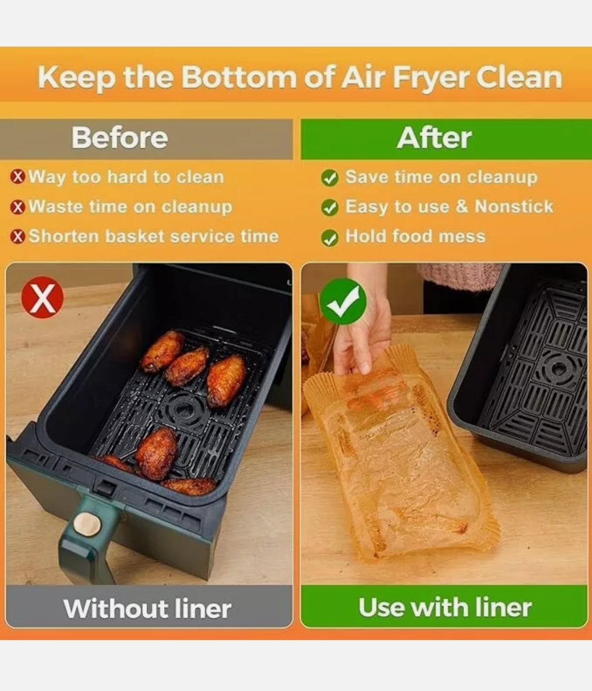 Ctizne Air Fryer Liners – Disposable Rectangle 250 Super Food Grade Parchment Liners