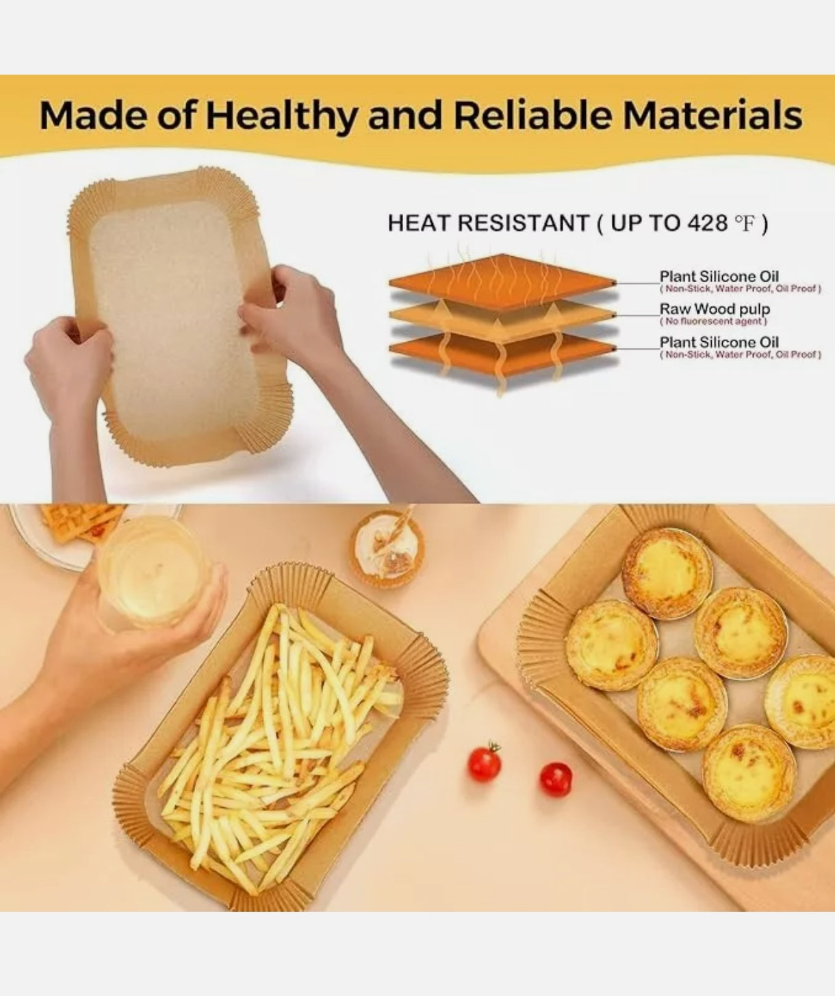 Ctizne Air Fryer Liners – Disposable Rectangle 250 Super Food Grade Parchment Liners