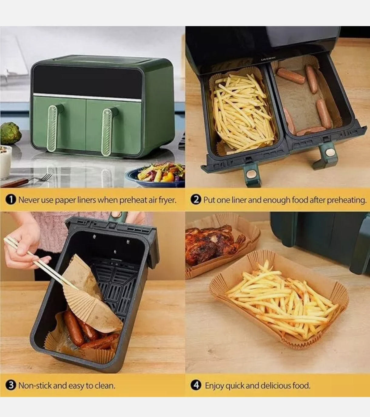 Ctizne Air Fryer Liners – Disposable Rectangle 250 Super Food Grade Parchment Liners