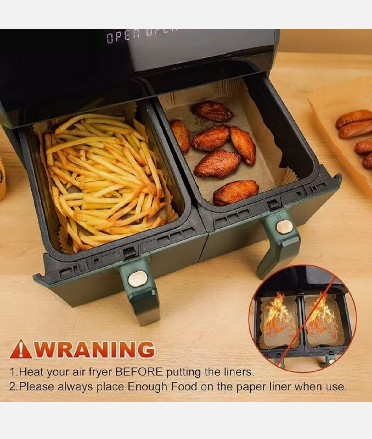 Ctizne Air Fryer Liners – Disposable Rectangle 250 Super Food Grade Parchment Liners