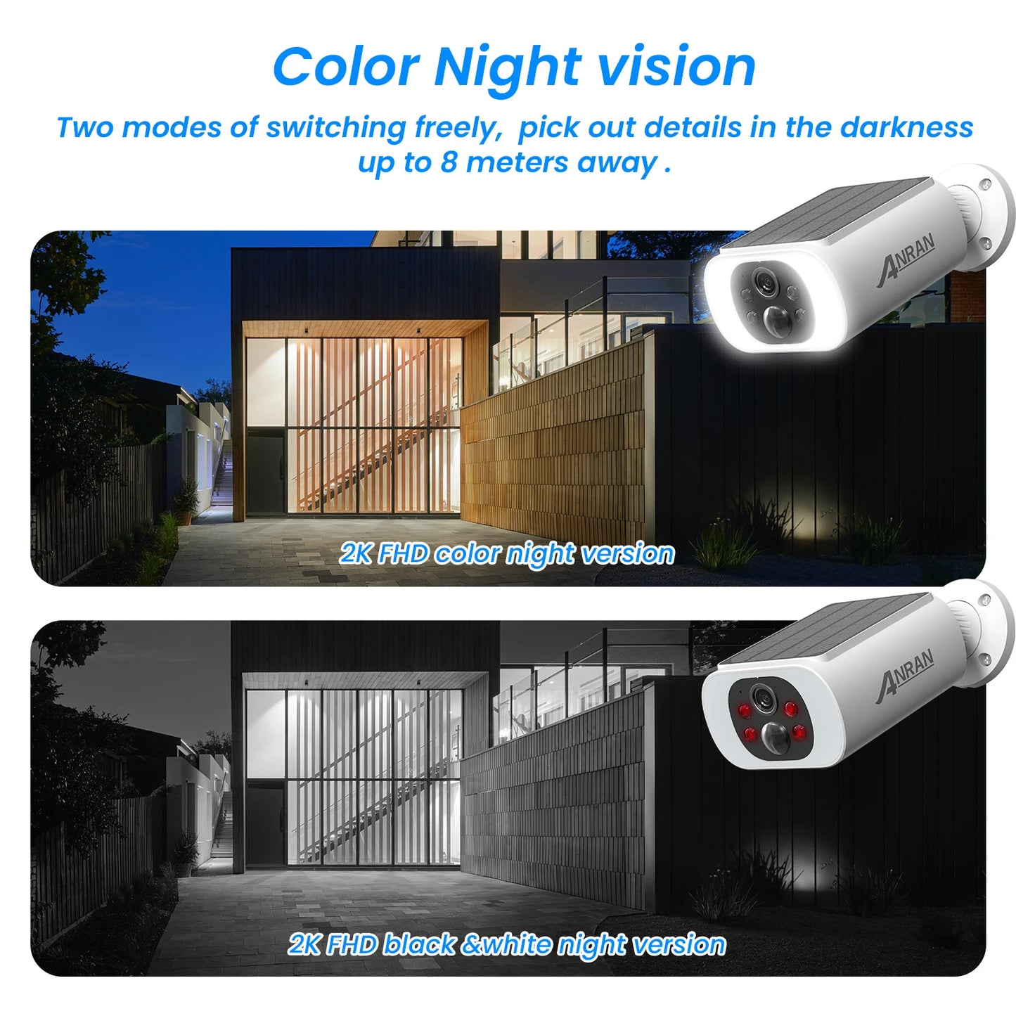 ANRAN 2K Solar Security Camera 3MP Outdoor Wireless 2.4G WiFi Camera | Battery-Powered Floodlight CCTV with Colour Night Vision | Not Compatible with NVR