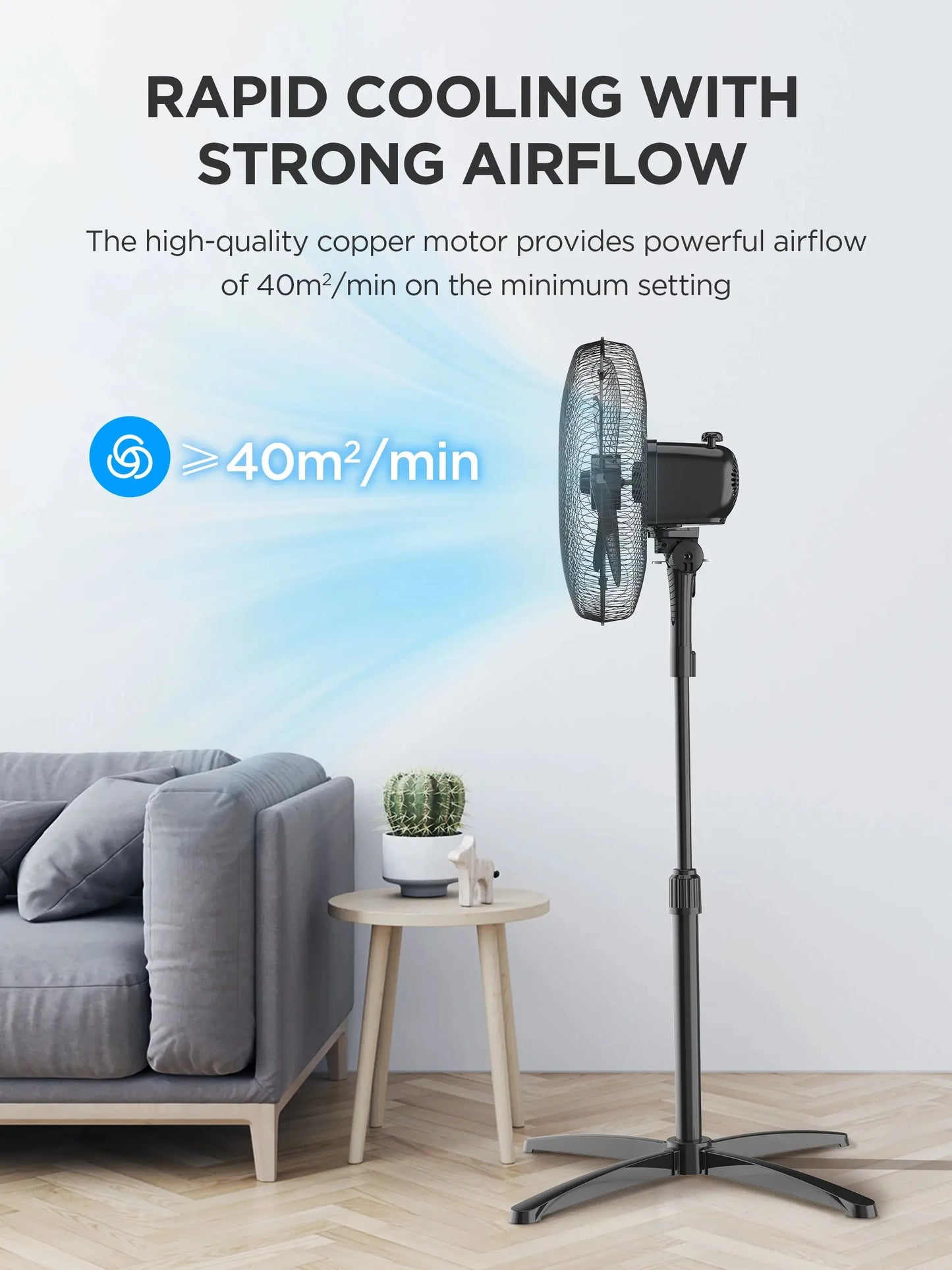 Midea 40W Pedestal Fan by COMFEE – Quiet Oscillating Standing Fan with 3 Speed Settings, Adjustable Height & Powerful Airflow – Home & Office Cooling Solution