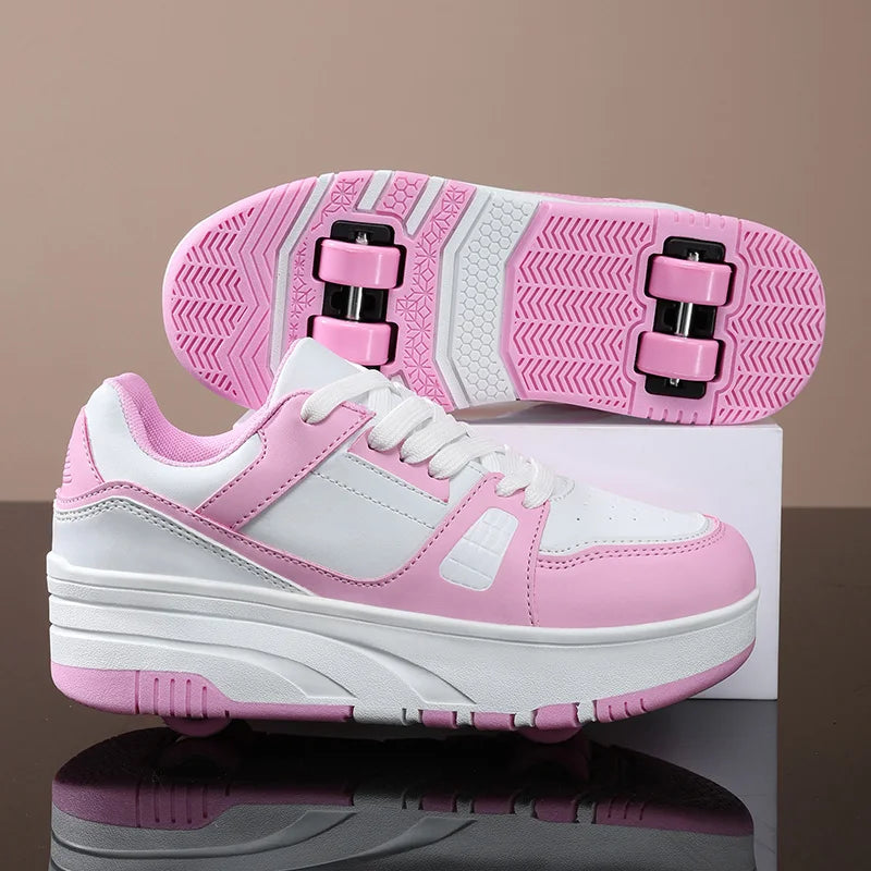 Four wheel roller shoes Boys girls walking shoes Casual outdoor sports slide and shrink school students pulleys shoes
