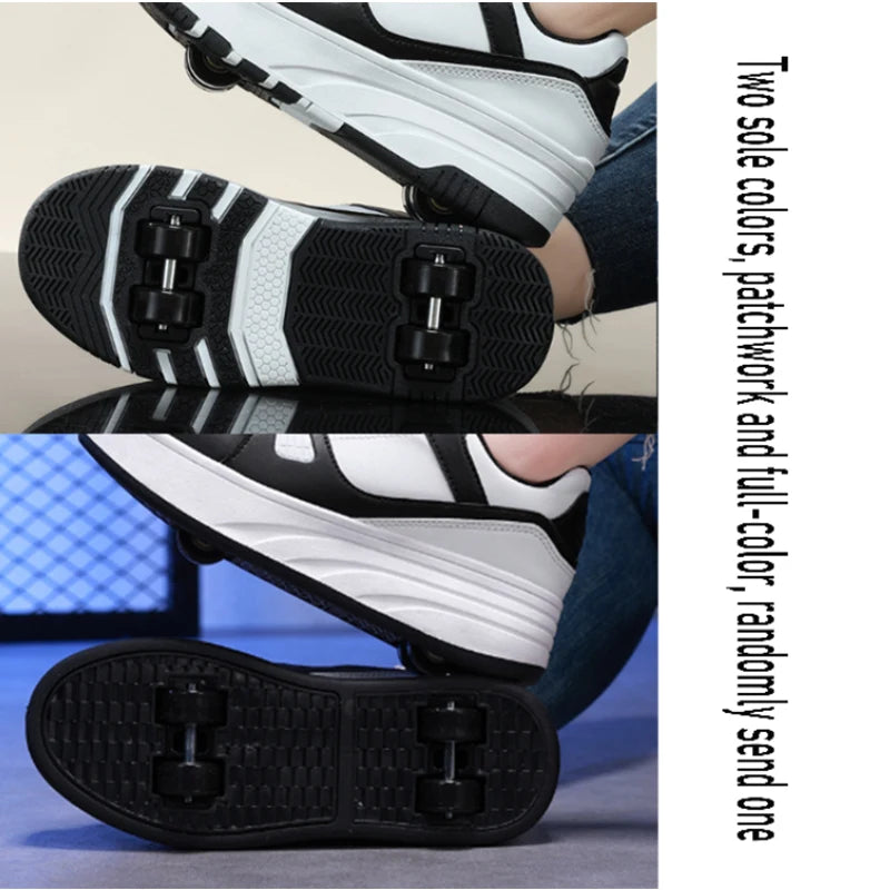 Four wheel roller shoes Boys girls walking shoes Casual outdoor sports slide and shrink school students pulleys shoes