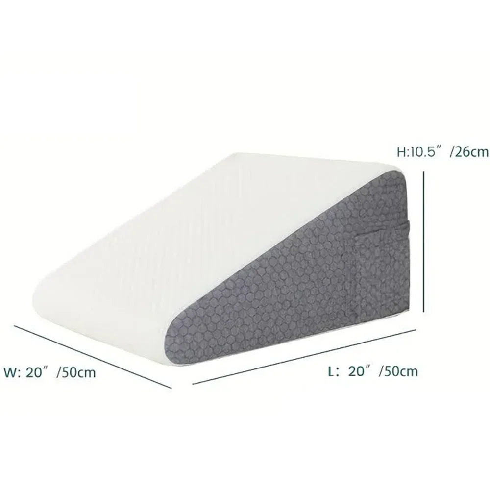 Bed Wedge Pillow for Sleeping – Triangle Memory Foam Support Cushion – Leg Elevation & Snoring Relief – Anti-Static