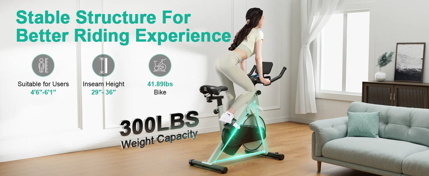SuperUN Exercise Bike - 32-Level Magnetic Resistance Home Gym Bike with LCD Monitor & App Connectivity - 300lbs Capacity
