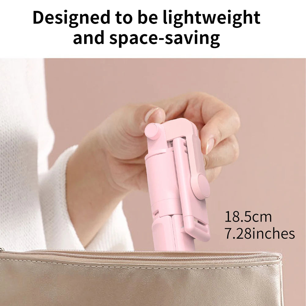 Wireless Selfie Stick Tripod Stand with Detachable Remote for iPhone Mobile Phone Tiktok Live Streaming - Pink