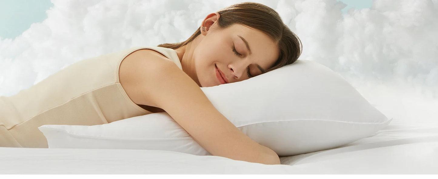 SONGMICS Bed Pillows 74 x 48 cm – 800g Filling – Soft Brushed Polyester – Machine Washable at 60°C – Includes Storage