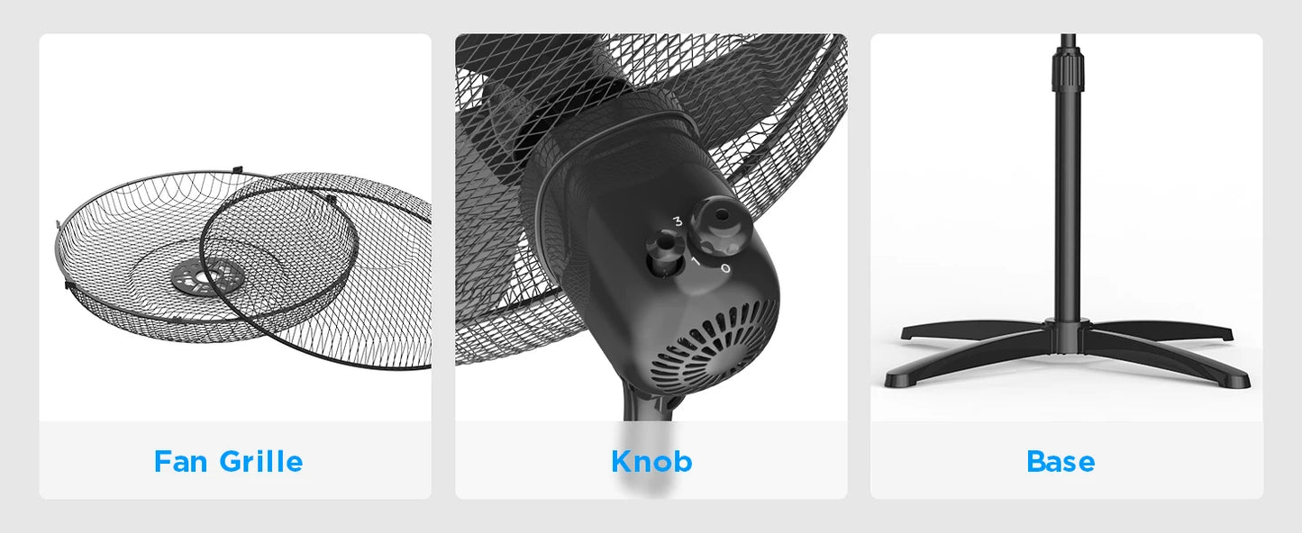 Midea 40W Pedestal Fan by COMFEE – Quiet Oscillating Standing Fan with 3 Speed Settings, Adjustable Height & Powerful Airflow – Home & Office Cooling Solution