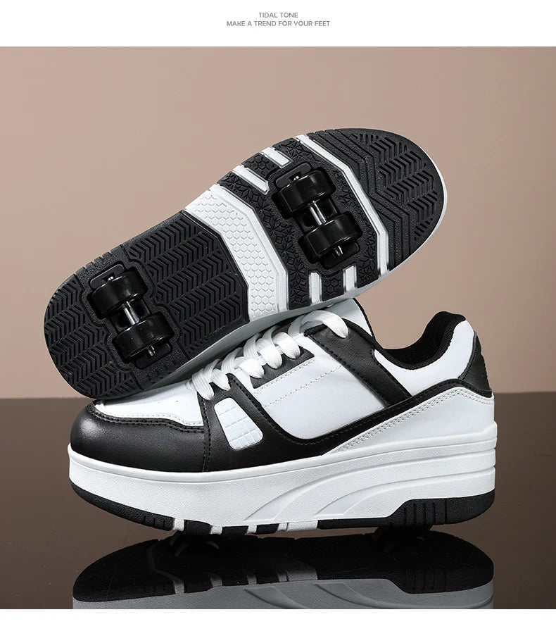 Four wheel roller shoes Boys girls walking shoes Casual outdoor sports slide and shrink school students pulleys shoes