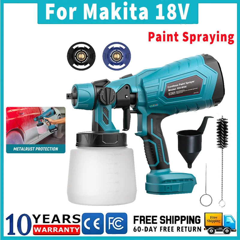1000ML Cordless Paint Sprayer – Compatible with Makita BL1830 BL1840 BL1850 BL1860 Batteries – Adjustable Flow & 3 Spray Patterns