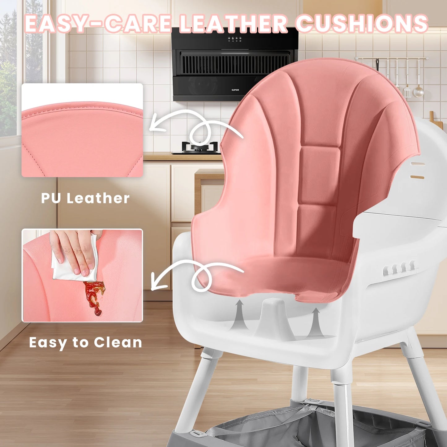 Baby High Chair Portable Baby Dining Chairs Eat & Play Convertible High Chair with Double-Layer Dinner Plate and Toy